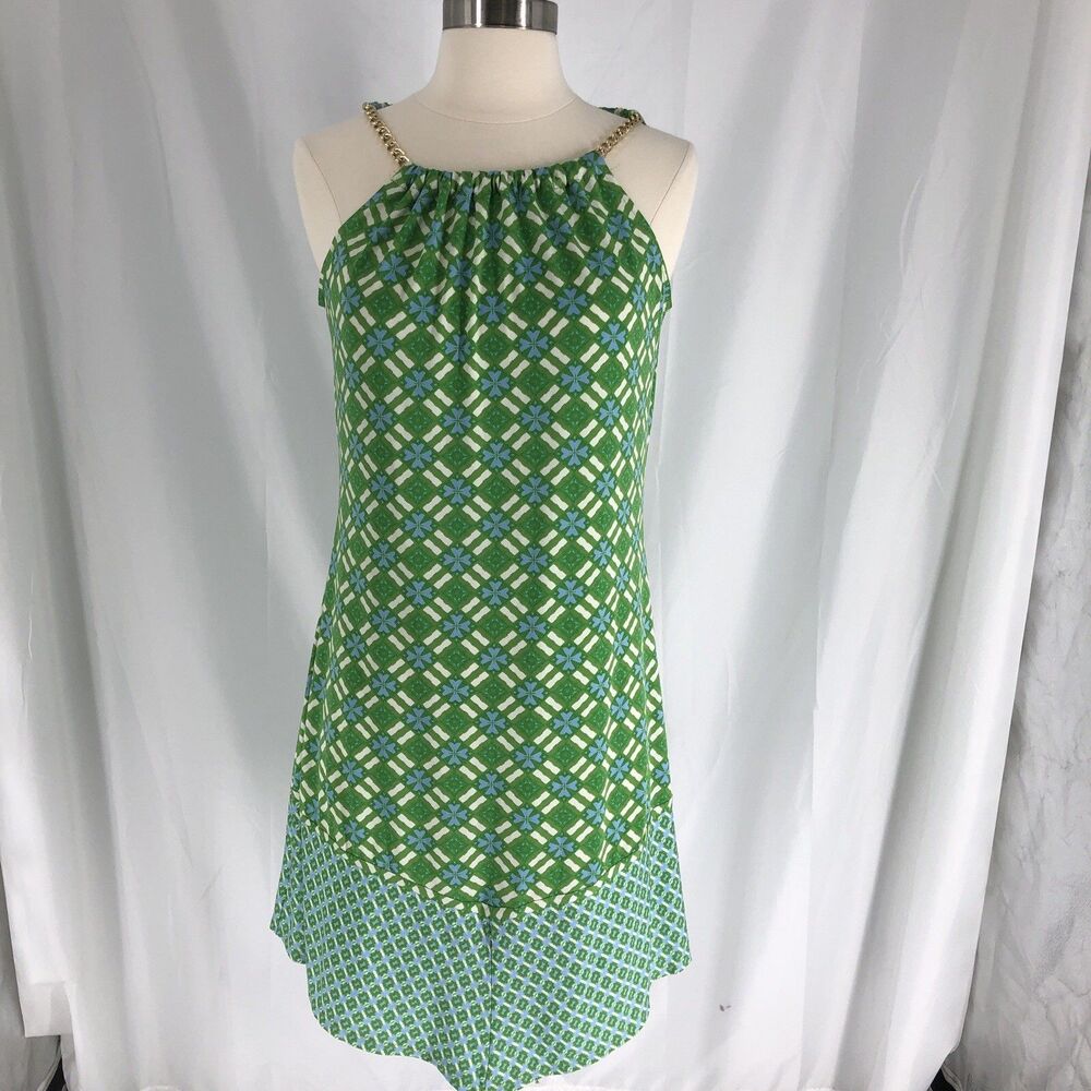 Taylor Womens Dress Size 4 Sleeveless Chain Link Print Green